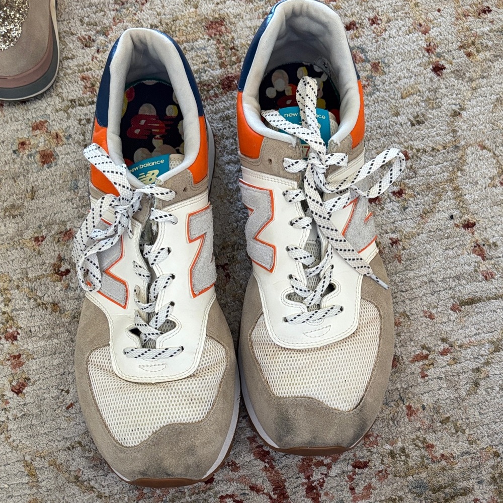 New Balance Beige, White & Orange Retro Running Sneakers